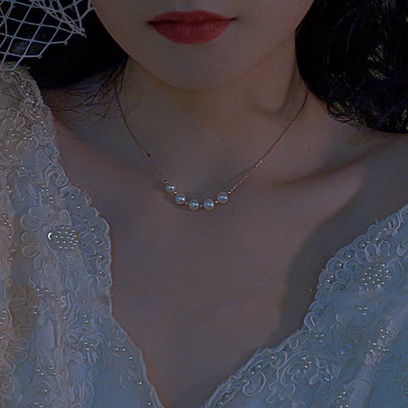 NEW Silver Gold Luxury Golden Clavicle Pearl Beads Necklace - Picture 2 of 3